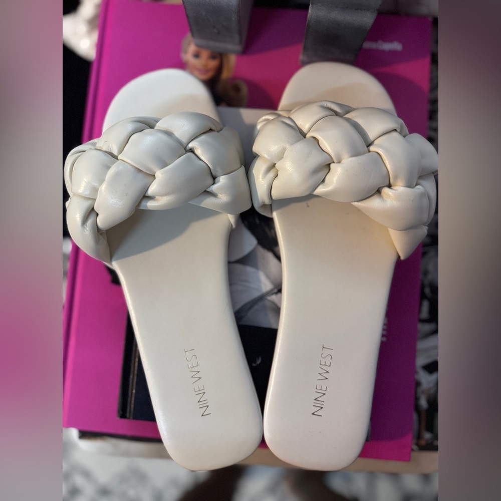 Nine West Cream Braided Slide Sandals